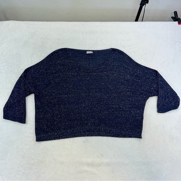 Suzy D London FLORENTINE V NECK SPARKLE BATWING KNIT Sweater Navy Sz LG - Picture 4 of 12